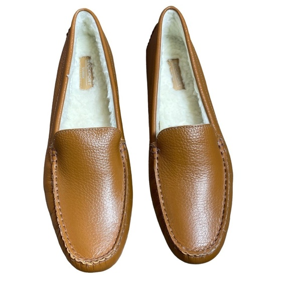 Rockport Bayview Leather Faux Fur Slip-On Shoes - Brown - Loafers Size US 11 - Picture 2 of 9